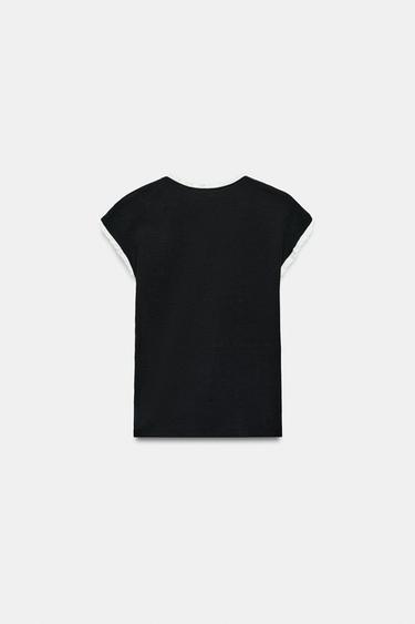 TOP LISERÉS À BOUTONS - Noir de Zara - Image 6
