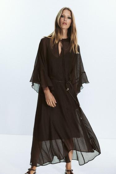 BELTED KAFTAN DRESS - Chocolate by Zara - Image 2