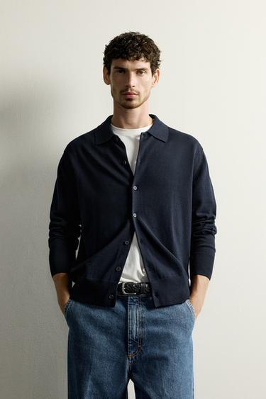 COTTON REGULAR FIT CARDIGAN - Navy blue by Zara