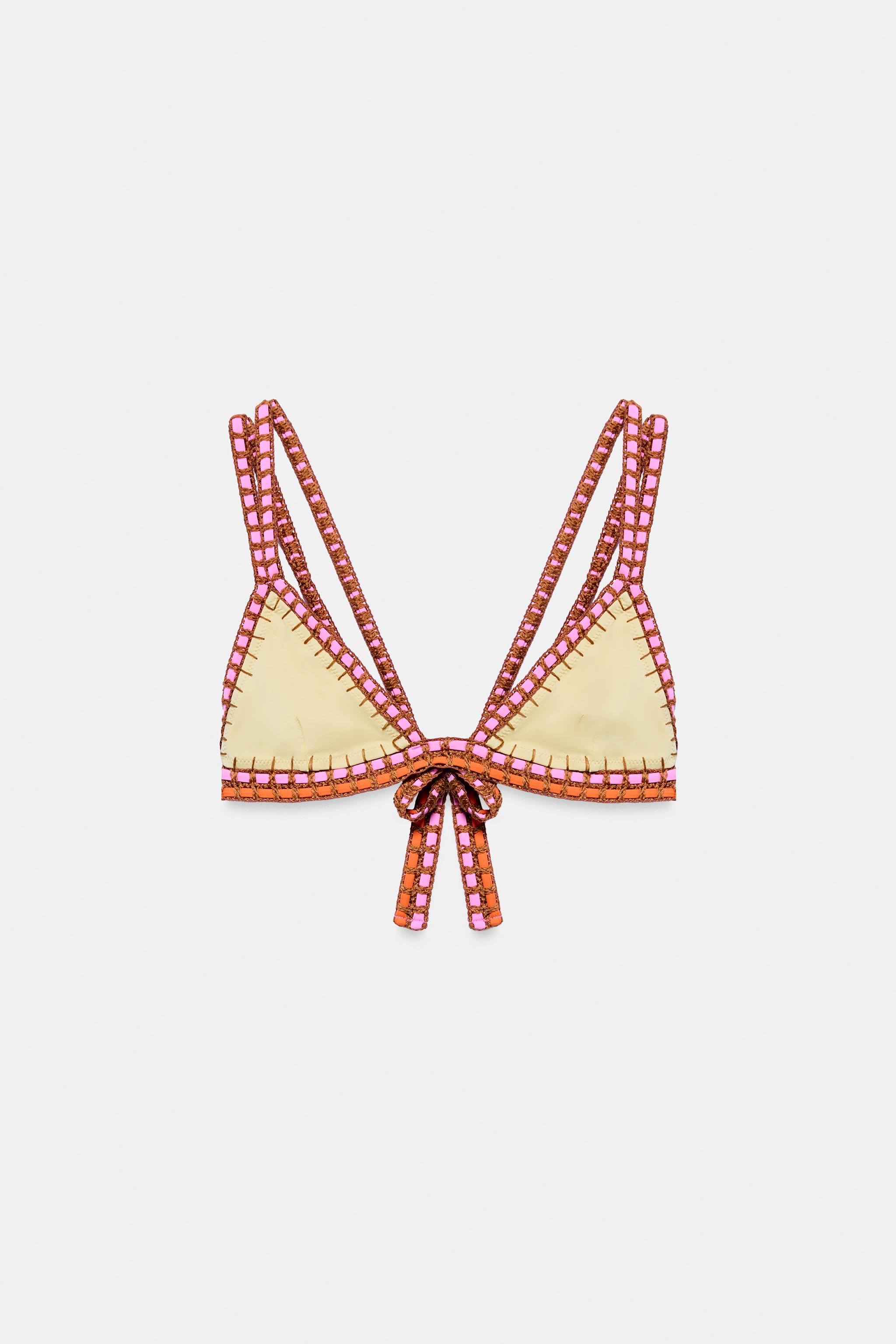 CROCHET STRAP BIKINI TOP — Yellow