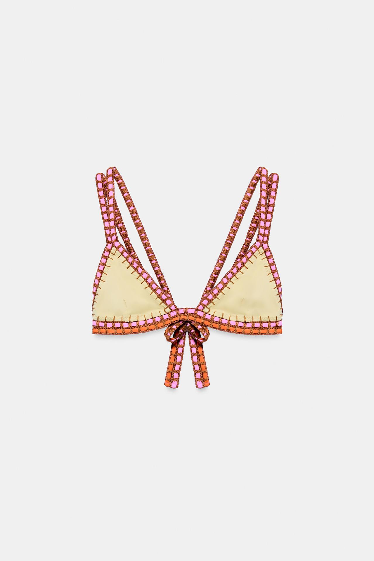 CROCHET STRAP BIKINI TOP — Yellow