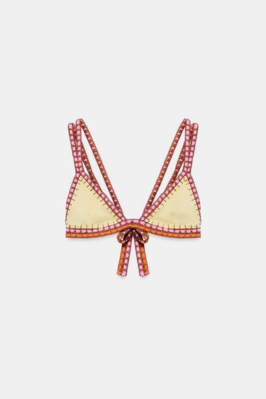 Zara 鉤編比基尼上裝 - 黃色