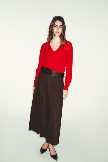 BELTED MIDI SKIRT - Brown by Zara