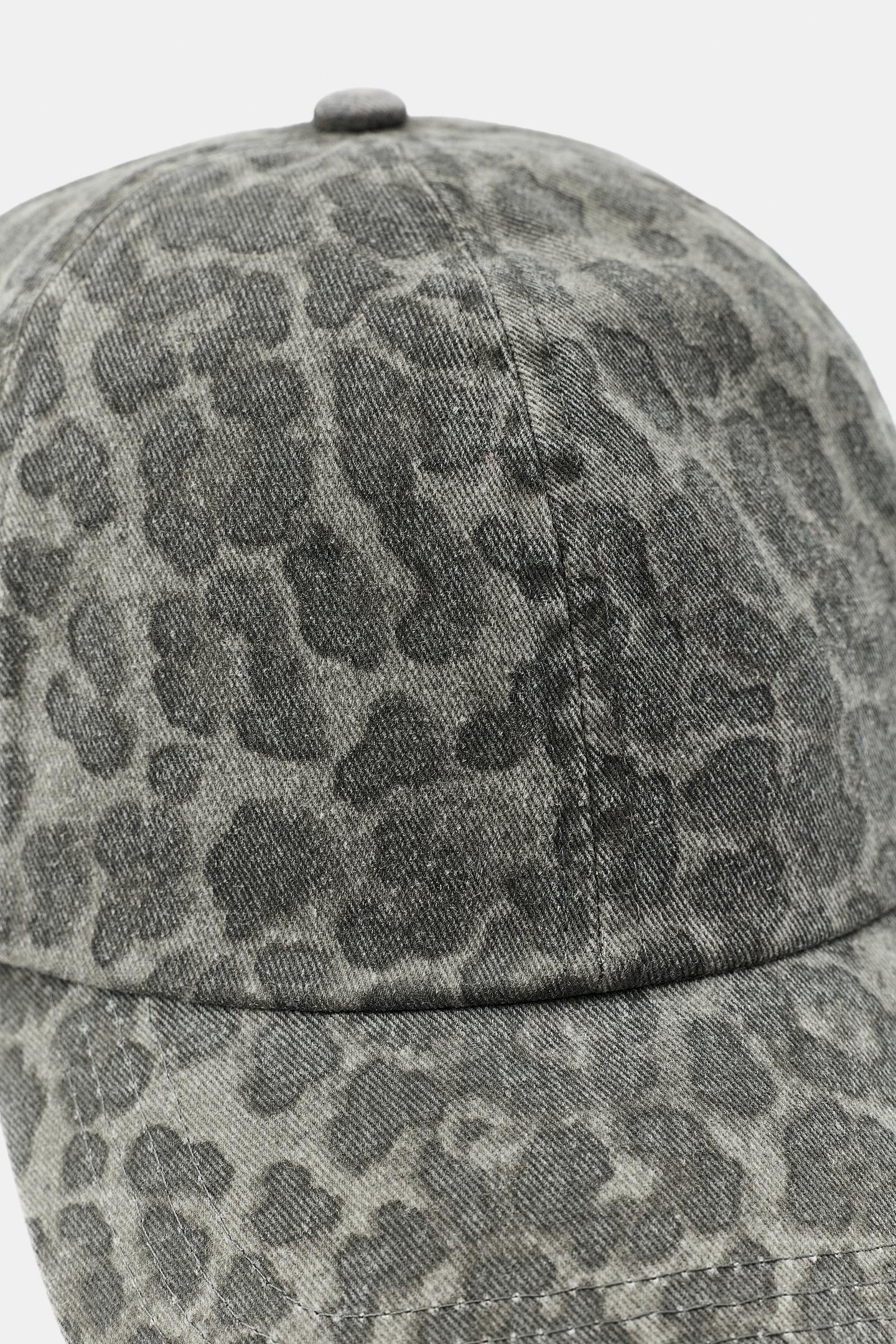 Женская кепка Zara Animal Print Twill, цвет: Светлый серый — фото 4