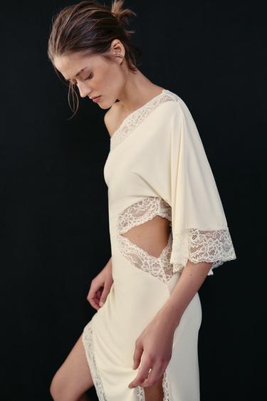 Zara ASYMMETRIC LACE DRESS - Ecru