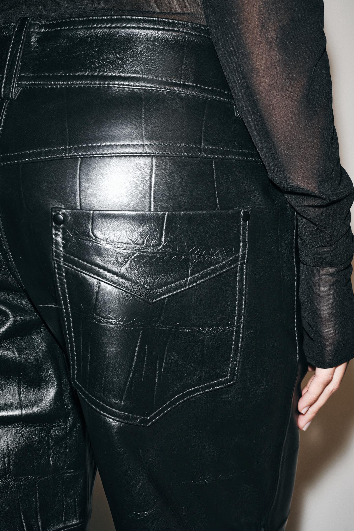 Женские брюки Zara 100% Leather Straight Pants ZW Collection, цвет: Чёрный — фото 7