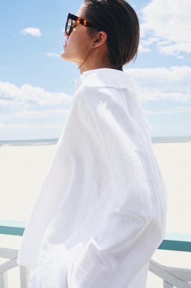 ZW COLLECTION FRAYED SHIRT WITH LINEN BLEND - White by Zara - Image 2
