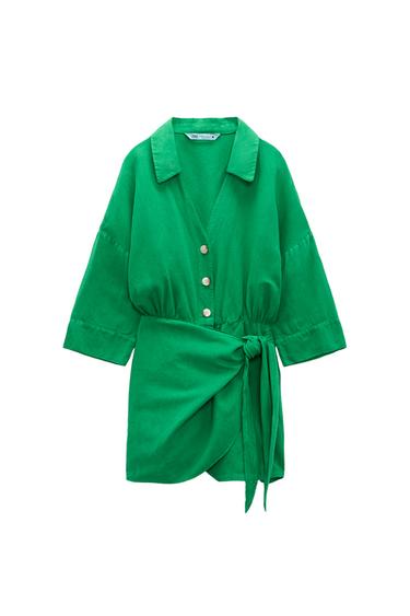 LINEN BLEND PLAYSUIT WITH KNOT DETAIL