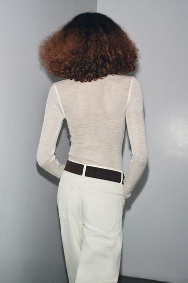 T-SHIRT EN LAINE 100 % - Écru de Zara - Image 3