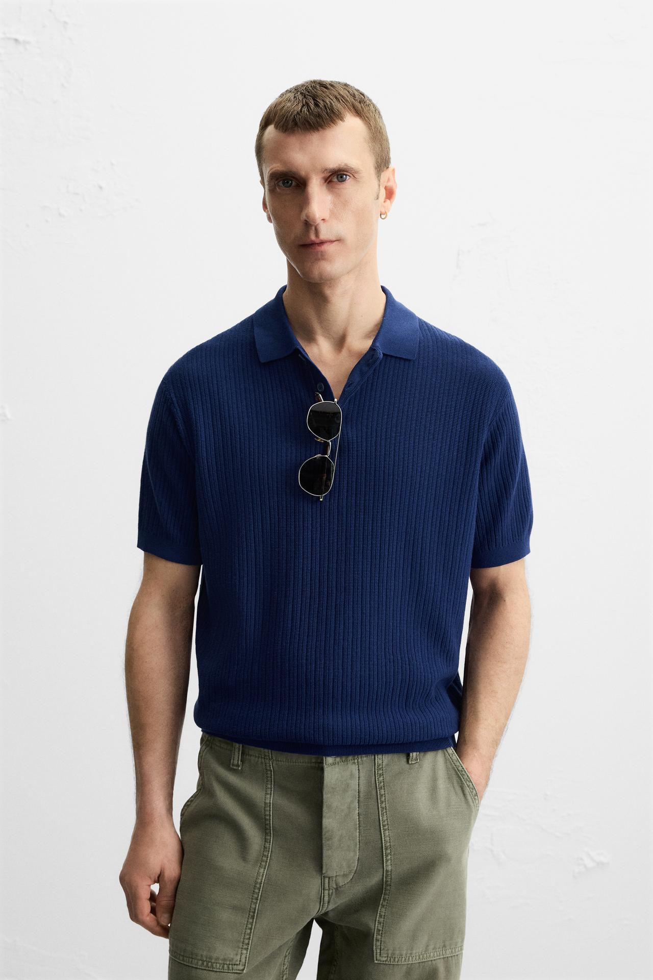 RIBBED KNIT POLO SHIRT - Ink blue by Zara