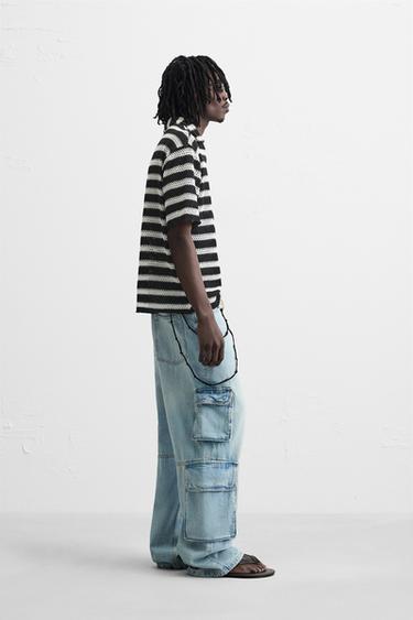 POLO EN MAILLE RAYURES - Noir de Zara - Image 3