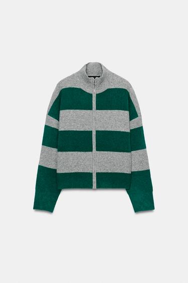STRIPED ZIP-UP CARDIGAN - Multicoloured by Zara - Image 0