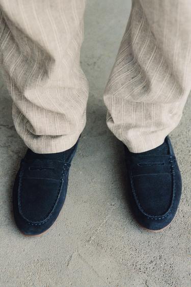 Zara 條紋棉麻長褲 - 淺棕色