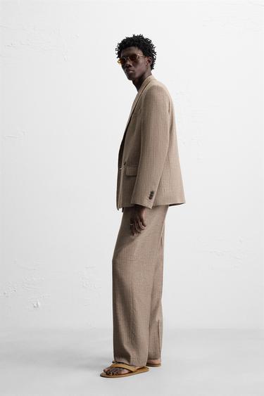 PANTALON DE COSTUME STRUCTURÉ RAYURES - marron-vison de Zara - Image 3