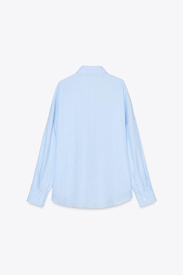 OVERSIZE STRIPED POPLIN SHIRT - White / Sky blue by Zara - Image 6