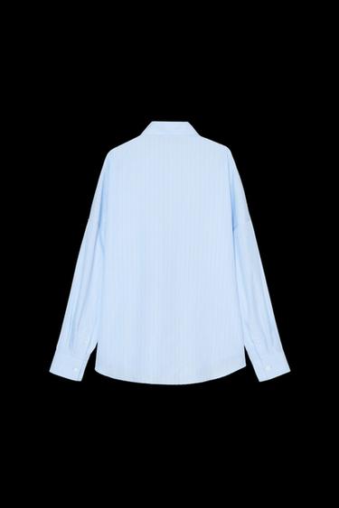 OVERSIZE STRIPED POPLIN SHIRT - White / Sky blue by Zara