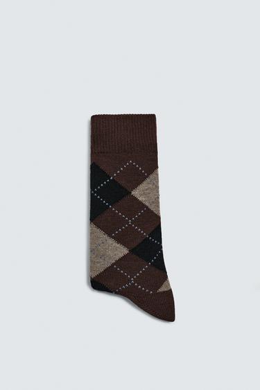 ARGYLE SOCKS WITH WOOL - Brown by Zara