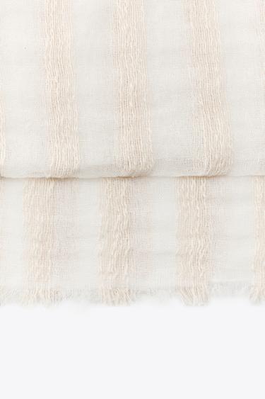 LINEN STRIPE SCARF - Ecru by Zara - Image 5