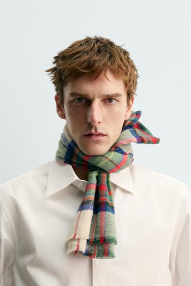 CHECK COTTON SCARF AARON LEVINE X ZARA - Coral by Zara - Image 0