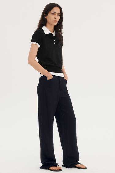 Zara WILLY CHAVARRIA X ZARA FLOWY STRAIGHT LEG PANTS - Navy blue