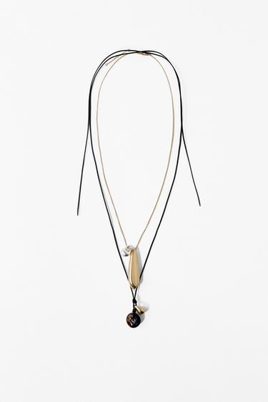 PACK OF 2 TEARDROP CORD NECKLACES - Golden by Zara