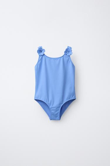 AGES 6-14 / 3D FLORAL TEXTURED SWIMSUIT - Mid-blue by Zara