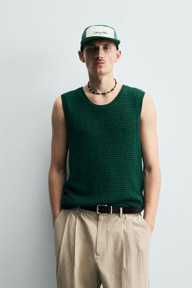 KNIT VEST WITH LINEN BLEND - Khaki by Zara