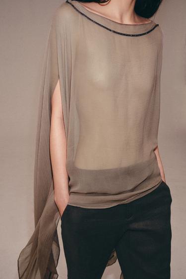 CAPE LONGUE 100% VISCOSE BRILLANTE - Marron / Taupe de Zara - Image 3