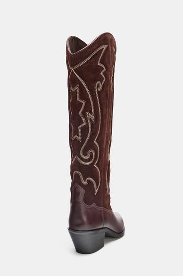 BOTTES COW-BOY EN CUIR BRODÉES - Bordeaux de Zara - Image 6