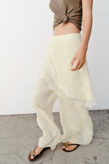 PANTALON PAREO LARGE DENTELLE - Écru de Zara - Image 2
