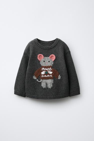 1-6 YEARS/ WOOL BLEND KNIT JUMPER WITH EMBROIDERED MOUSE - Grey by Zara