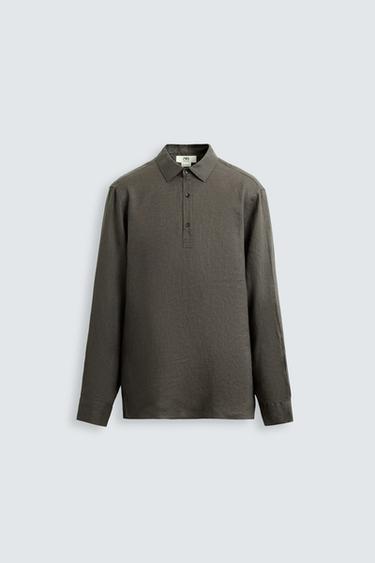 CAMISA POLO 100% LINHO EDIÇÃO LIMITADA - Marrom / Toupeira da Zara