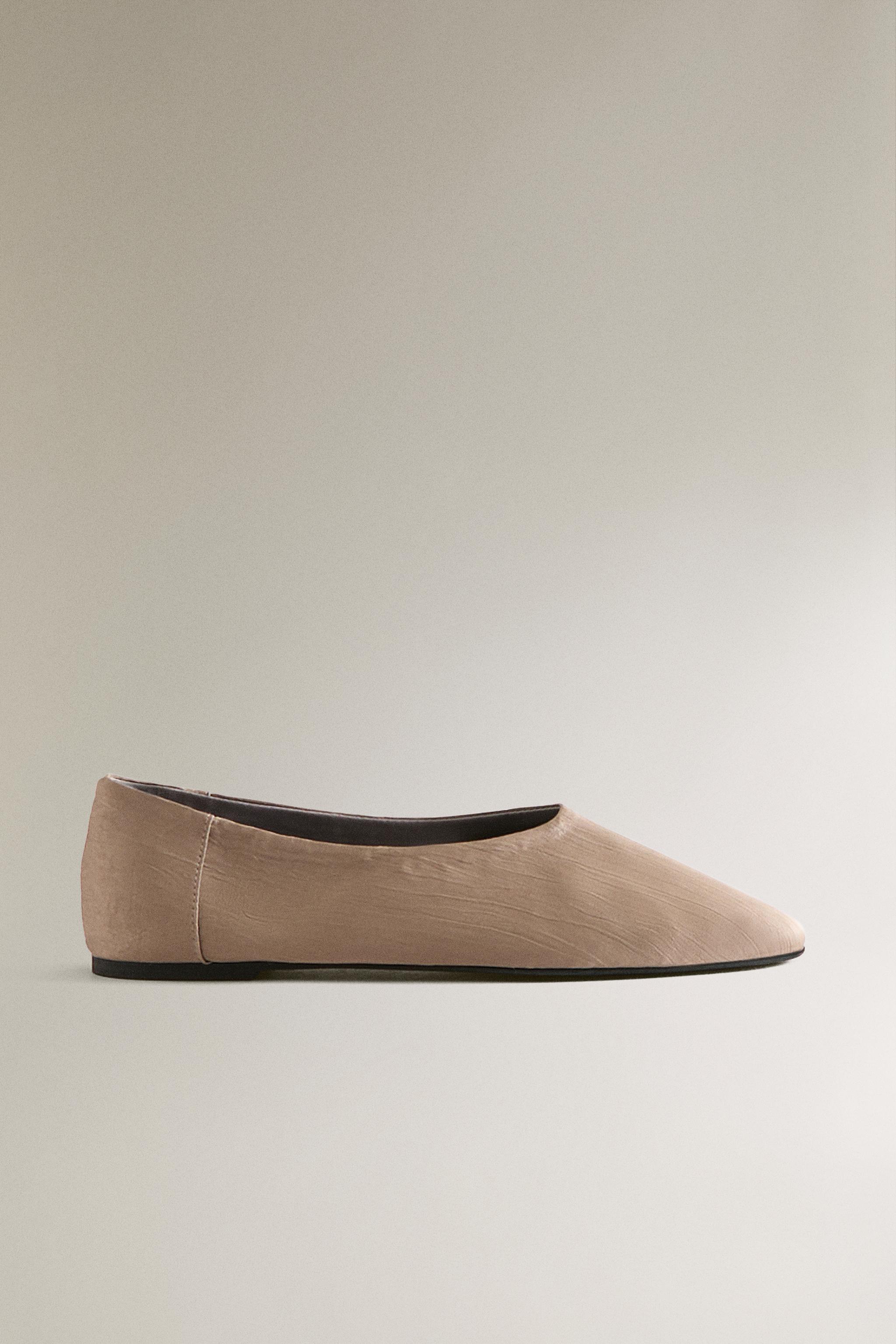 SATEEN BALLET FLATS — Brown