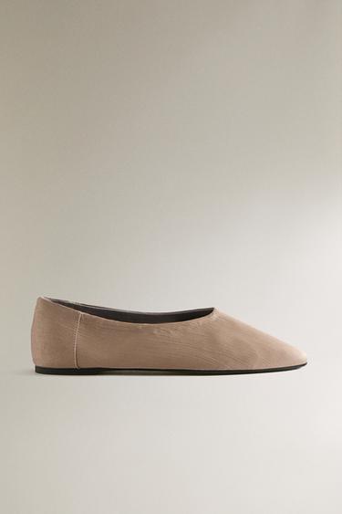 Zara SATEEN BALLET FLATS - Brown - Image 0