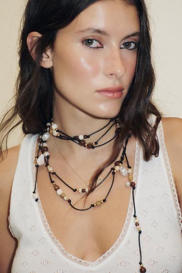 MULTI-POSITION CORD BEADED CHARM NECKLACE - Black by Zara - Image 1