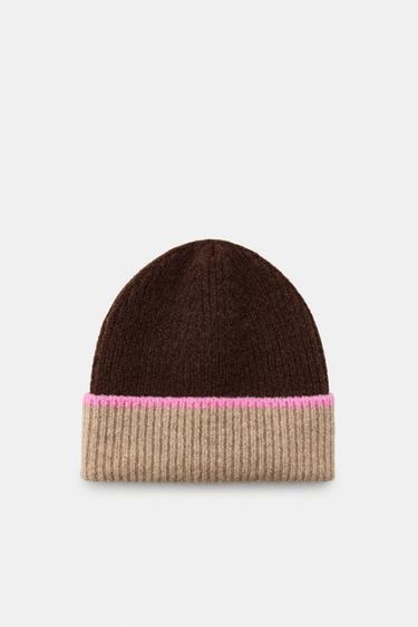 CONTRAST TURN-UP BEANIE - Brown by Zara