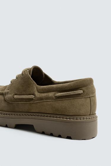 LEATHER DECK SHOES - Taupe Grey by Zara - Image 5