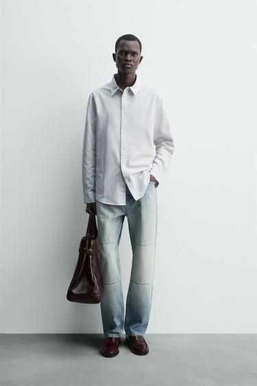 STRIPED OXFORD SHIRT - Sky blue by Zara