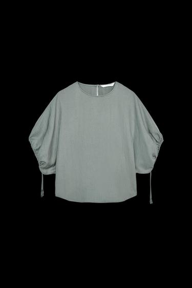 Zara ZW COLLECTION PUFF SLEEVE BLOUSE - Blue gray