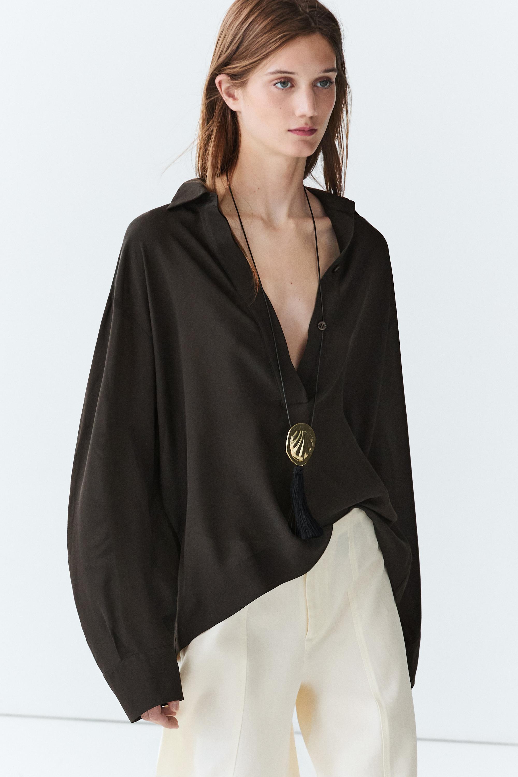 Flowing button-up shirt — Chocolate