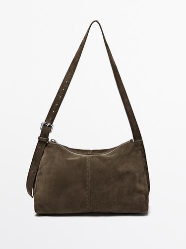 Bolso bandolera piel serraje - Verde de Zara