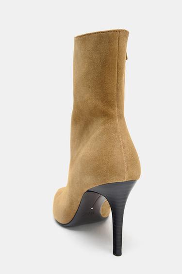 SPLIT SUEDE STILETTO HEEL ANKLE BOOTS - Beige by Zara - Image 4