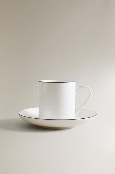 TASSE À CAFÉ ET SOUCOUPE BONE CHINA FILET NOIR - Blanc / Noir de Zara