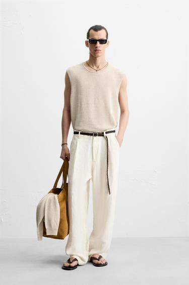 CAMISETA PUNTO CON LINO - Beige claro de Zara - Imagen 0