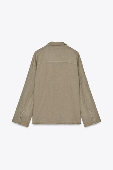 ZW COLLECTION 100% LINEN SHIRT - Taupe grey by Zara - Image 2