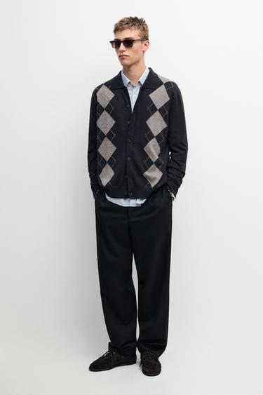 Cardigan à losanges et boutons 100 % cachemire - Bleu marine de Zara - Image 0
