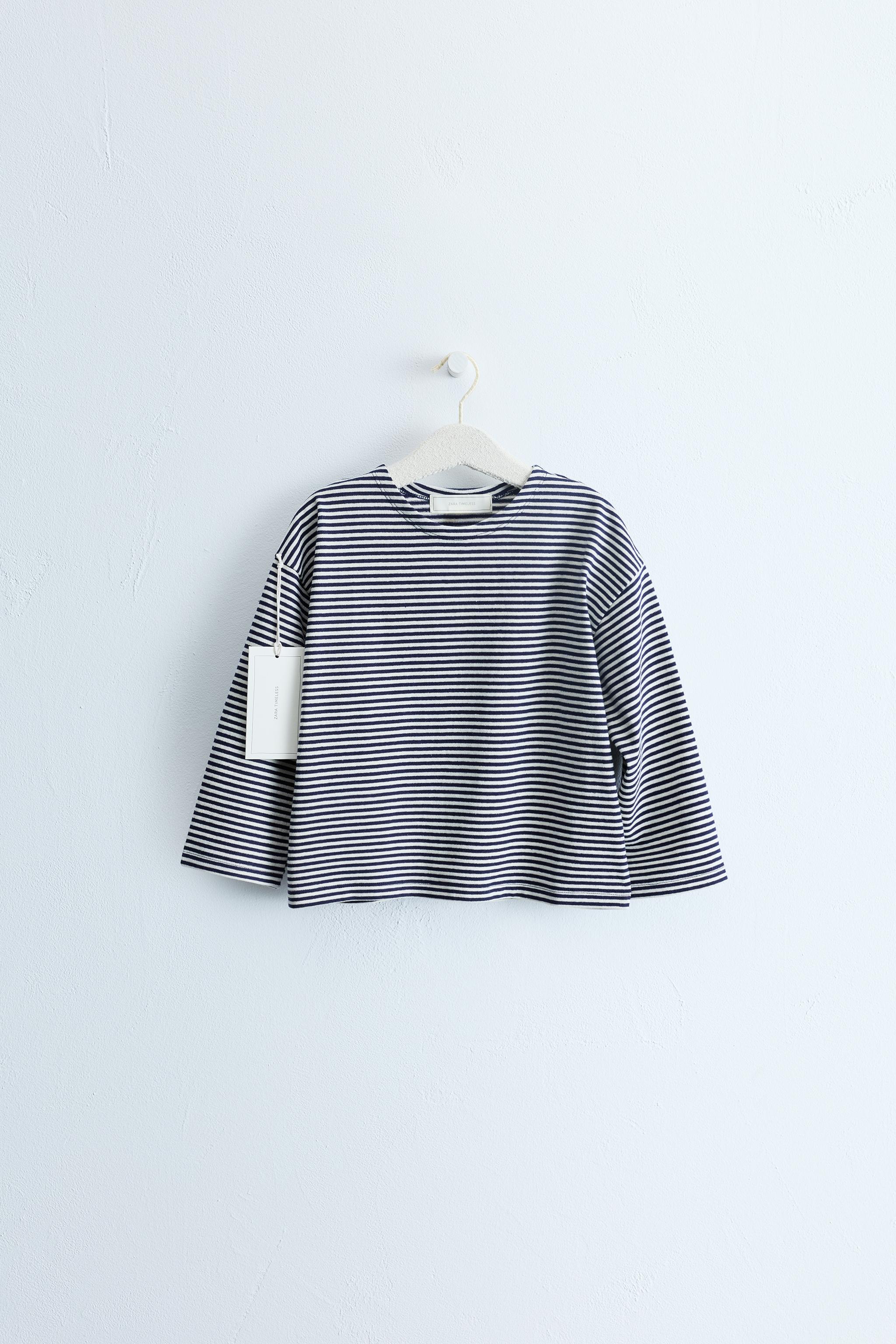 ZARA TIMELESS - STRIPED PRINT T-SHIRT — Blue / White