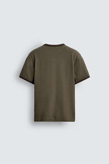 WAFFLE-KNIT TEXTURED T-SHIRT - mid khaki by Zara - Image 6