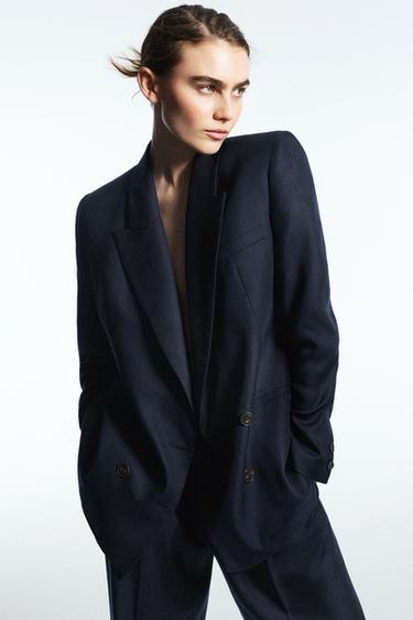 DOUBLE-BREASTED BLAZER WITH ELBOW PATCHES - Navy blue by Zara