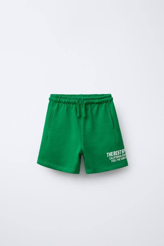 BERMUDA DROIT EN MOLLETON À INSCRIPTION - Vert de Zara - Image 0